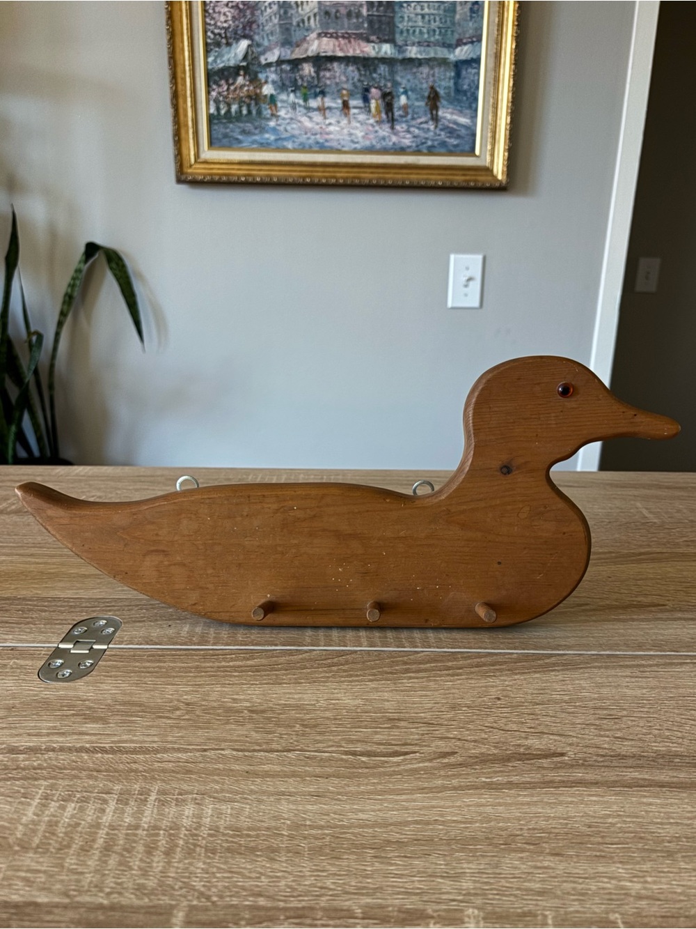 Vintage Handmade Wooden Hanging Duck Shelf - 3 Hooks
